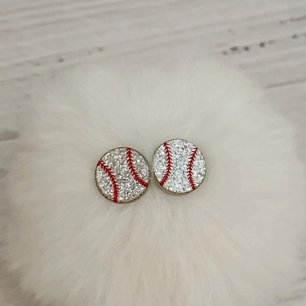 Glitter Baseball Stud Earrings