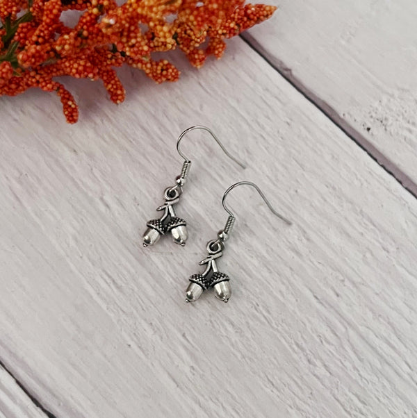 Tiny Double Acorn Earrings