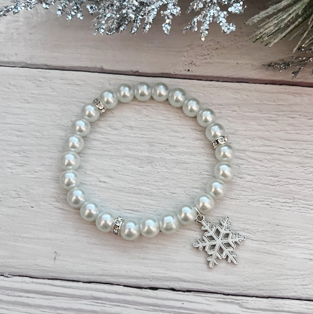 Pearl Snowflake charm holiday Christmas bracelet