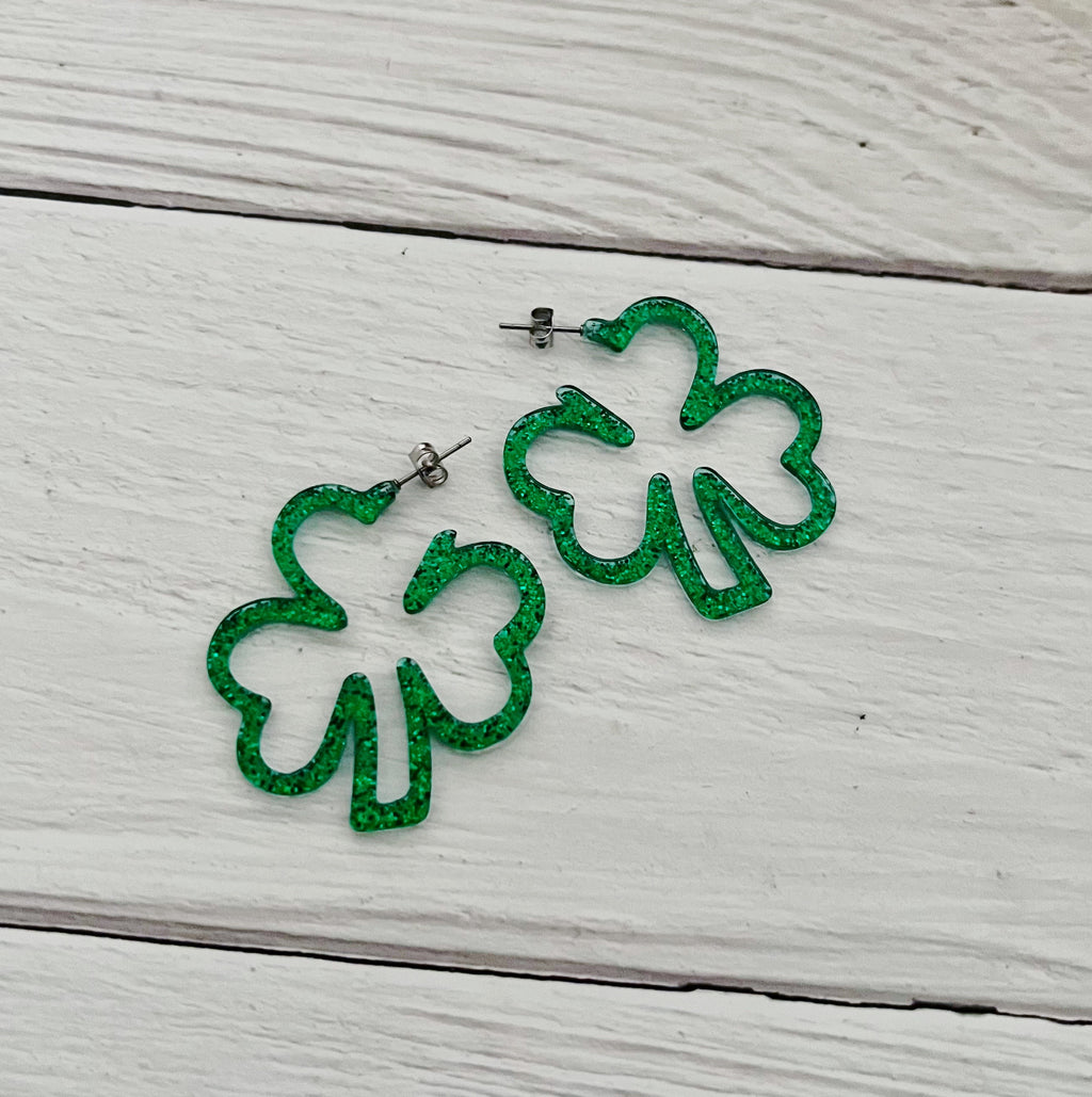 Glitter Shamrock Hoops