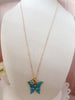 Rhinestone Butterfly Toggle Necklace Teal