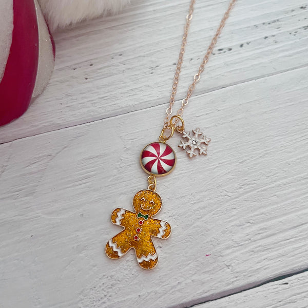 Peppermint Drop Gingerbread Man Necklace