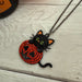 Rhinestone Black Cat with Pumpkin Necklace