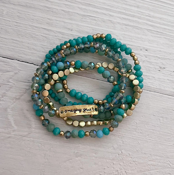 Amazing Grace Bracelet Set- Teal