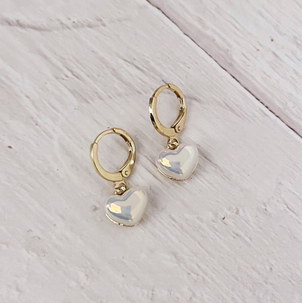 Pearl Heart Huggie Hoop Earrings