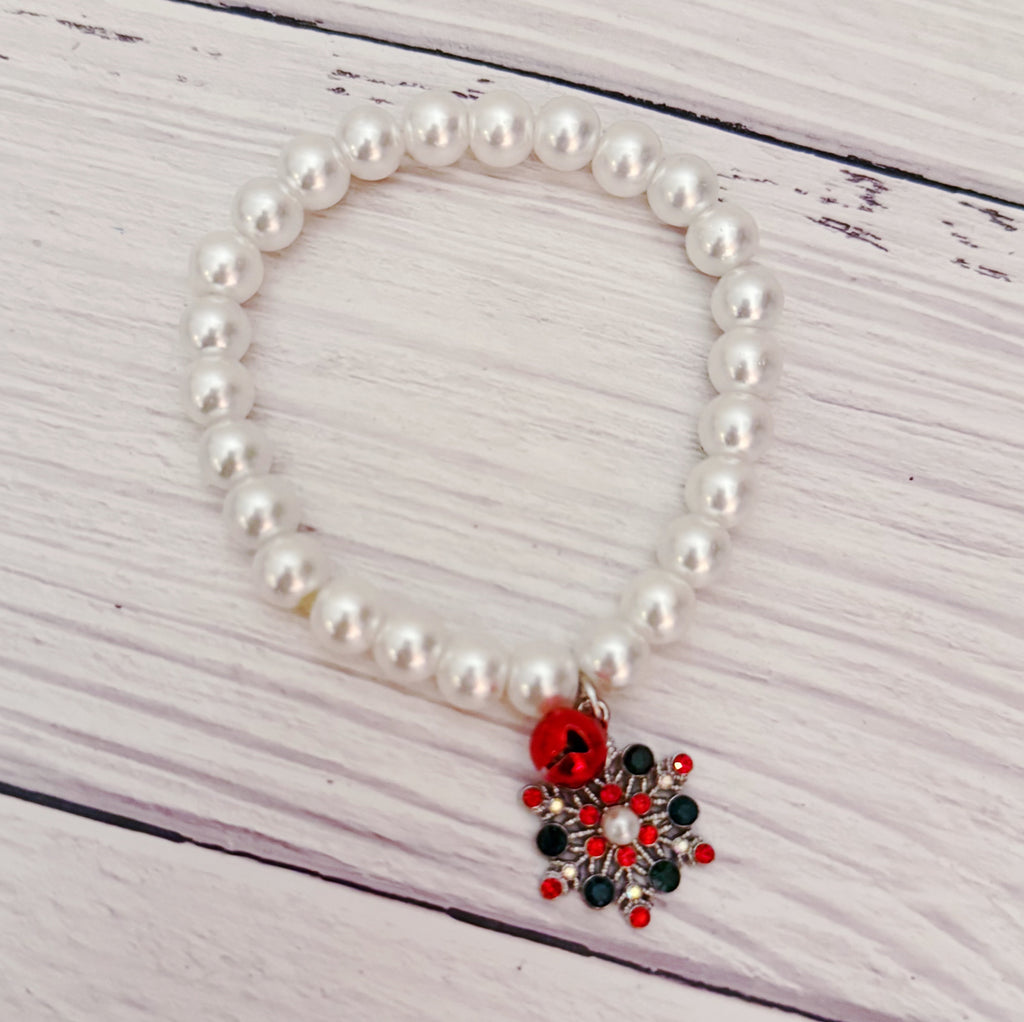 Red and Green Snowflake Pearl Bracelet