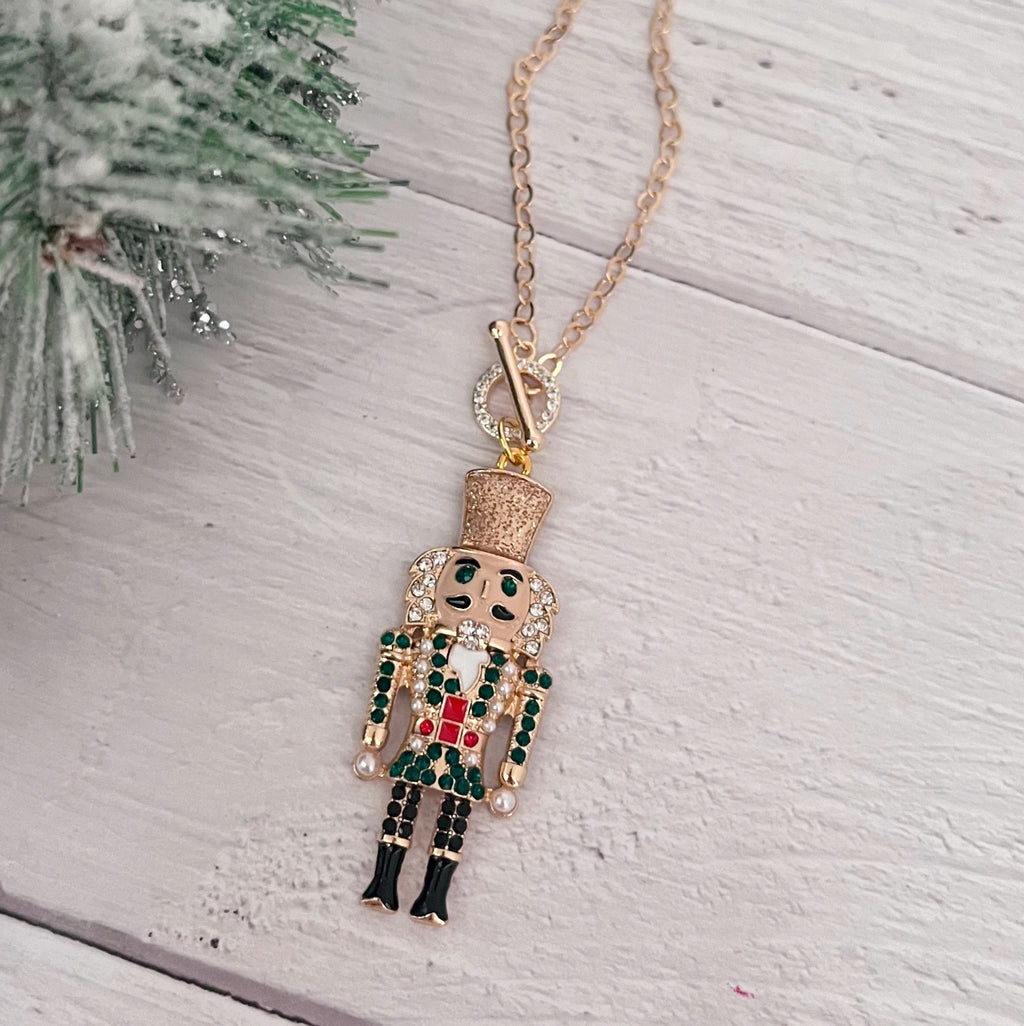 Red and Green Rhinestone Nutcracker Necklace