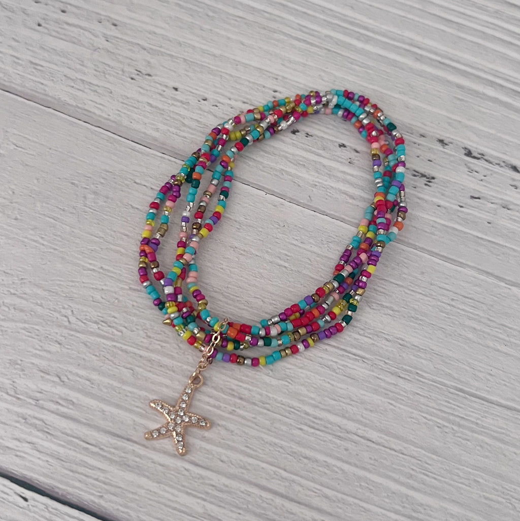 Seed Bead Starfish Charm Ankle Bracelet