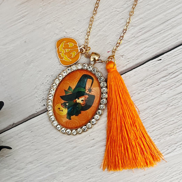 New Retro Witch Oval Charm Necklace