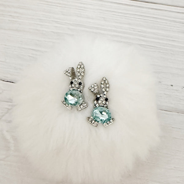 Crystal Aqua Bunny Earrings