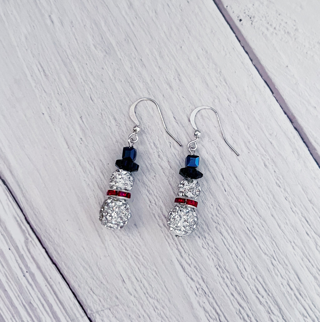 Sparkle Beaded Snowman Earrings