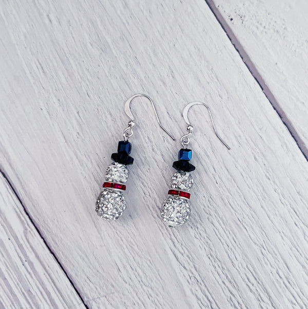 Sparkle Beaded Snowman Earrings