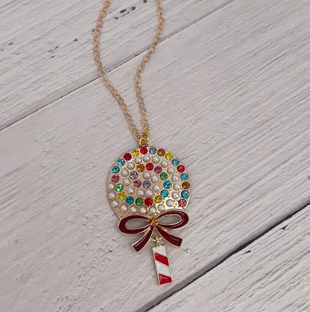 Rhinestone Christmas Lollipop Necklace