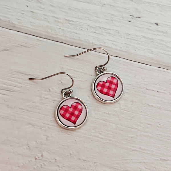 Plaid Heart Earrings