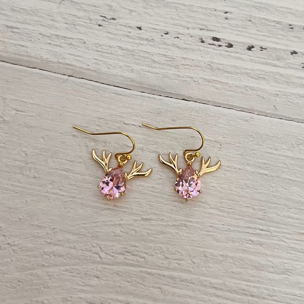 Pink Rhinestone Deer Earrings
