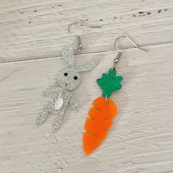 Bunny and Carrot Dangle Earrings