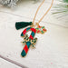 Rhinestone Candy Cane Necklace- Green and Red