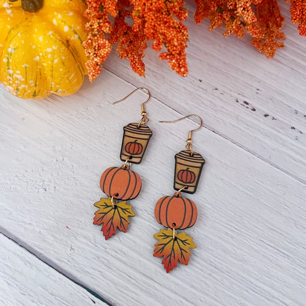 Pumpkin Spice Wood Dangle Earrings