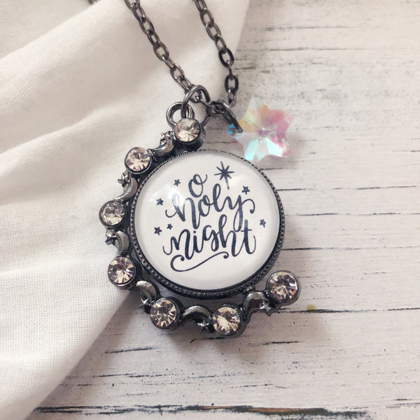 O Holy Night the Stars are Brightly Shining Reversible Christmas Necklace