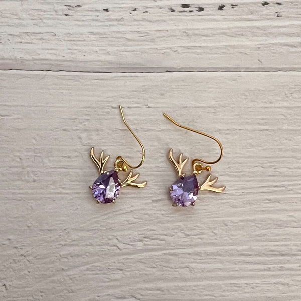 Purple Rhinestone Deer Earrings