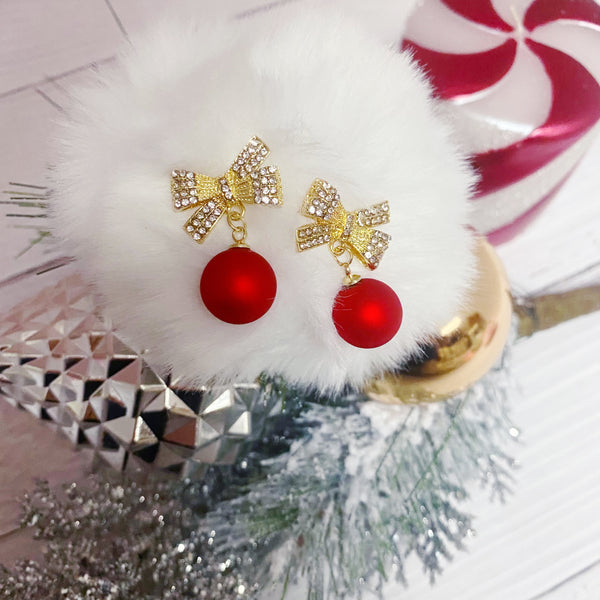 Christmas Bow Ornament Style Post Earrings