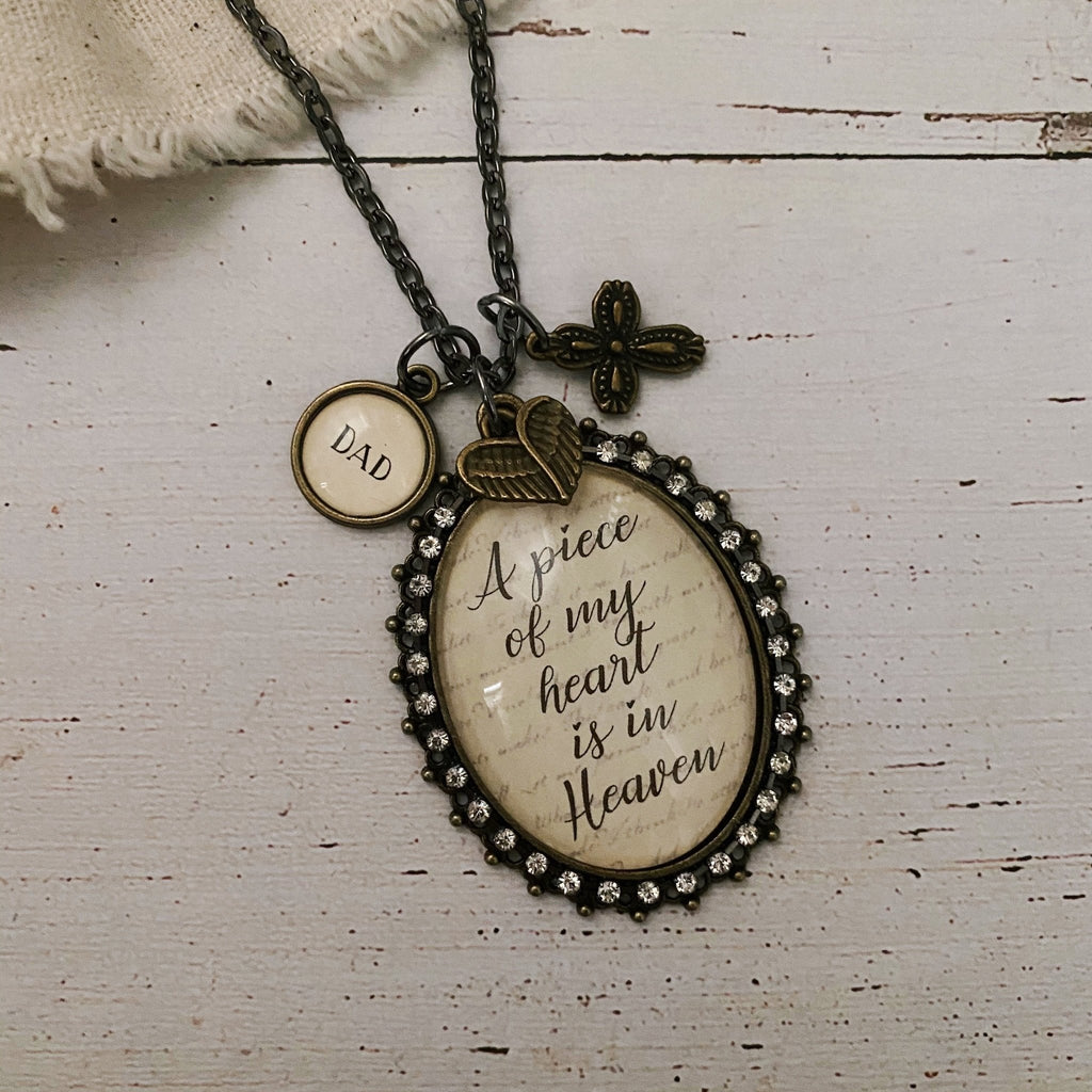 A piece of my heart is in heaven glass pendant necklace with optional personalized name charms bronze tone - Kole Jax DesignsA piece of my heart is in heaven glass pendant necklace with optional personalized name charms bronze tone