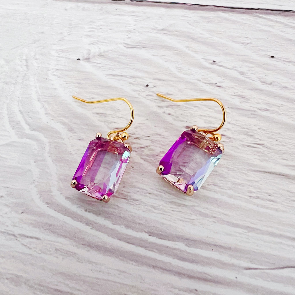 Emerald Cut Crystal Earrings Plum - Kole Jax DesignsEmerald Cut Crystal Earrings Plum