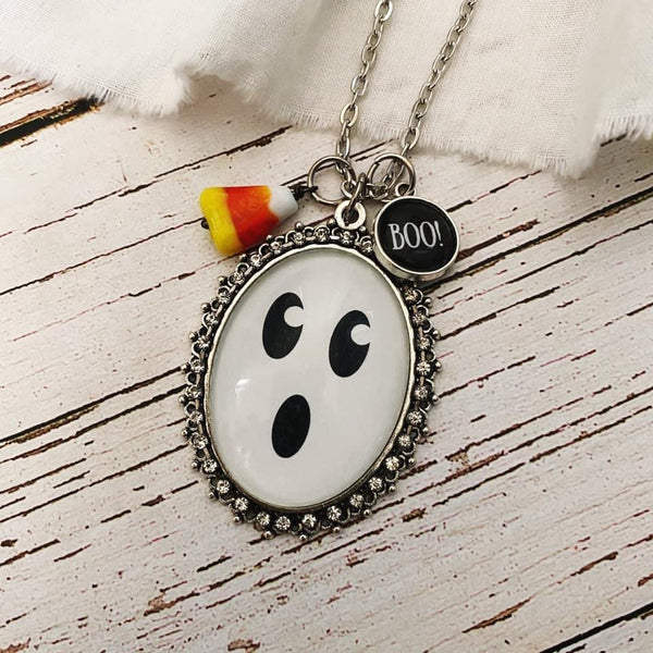 Spooky Summer Ghost Halloween necklace with BOO charm