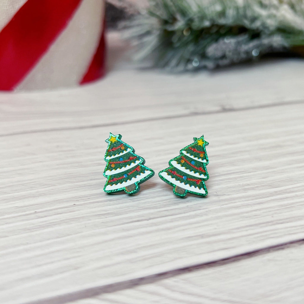 Glitter Resin Christmas Tree Earrings - Kole Jax DesignsGlitter Resin Christmas Tree Earrings