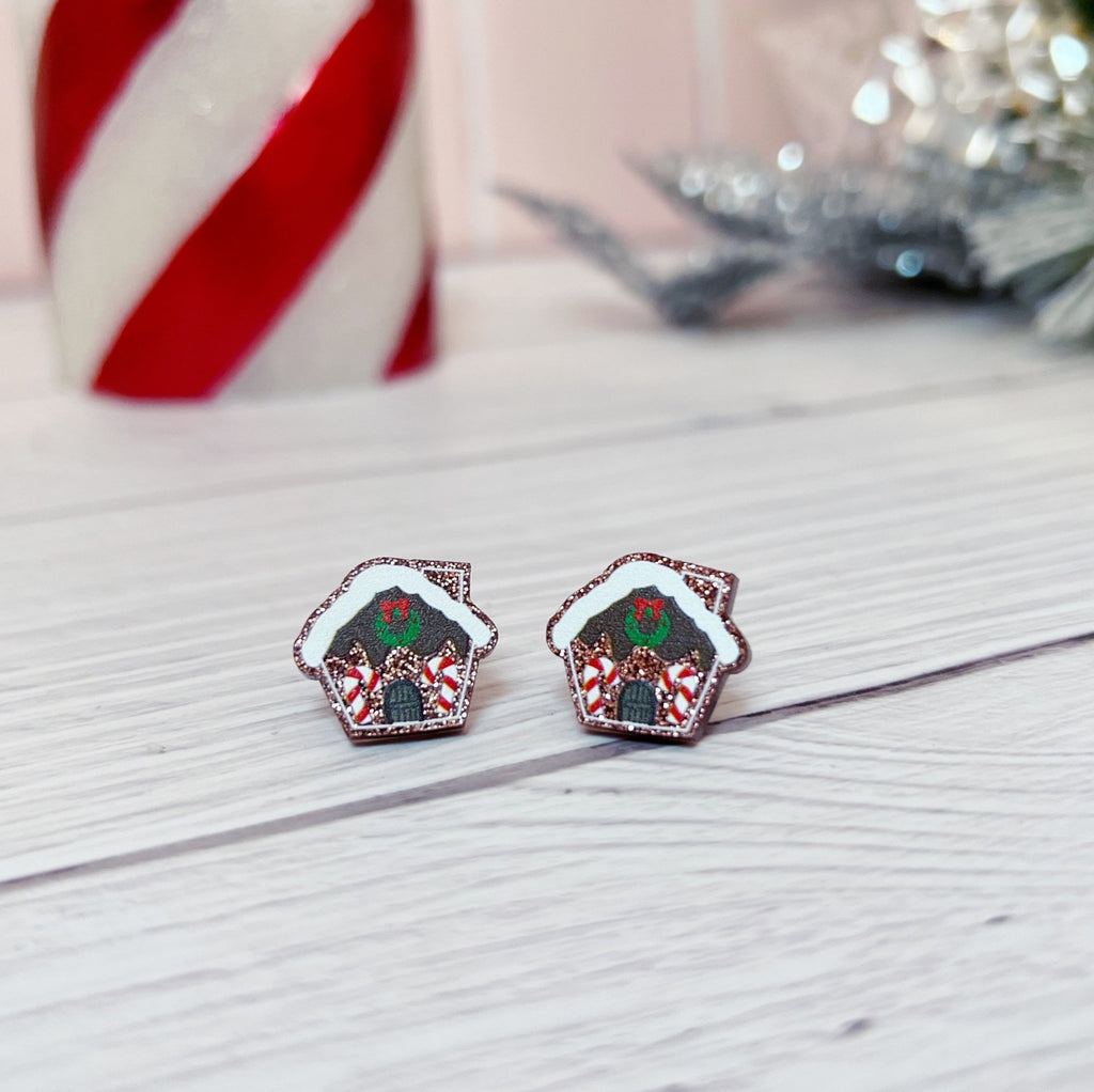 Glitter Resin Gingerbread House Christmas Earrings - Kole Jax DesignsGlitter Resin Gingerbread House Christmas Earrings
