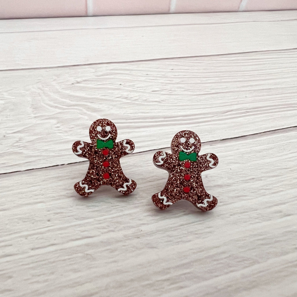 Glitter Resin Gingerbread Man Christmas Earrings - Kole Jax DesignsGlitter Resin Gingerbread Man Christmas Earrings