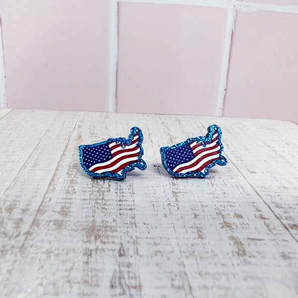 Glitter Resin Patriotic America Earrings - Kole Jax DesignsGlitter Resin Patriotic America Earrings