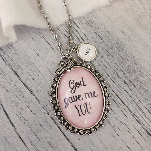 God gave me you necklace with personalized name charms in pink
