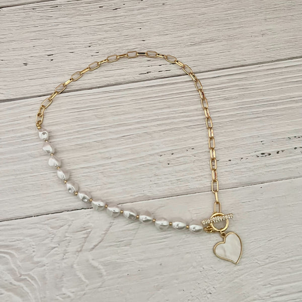 Pearl Toggle Heart Necklace