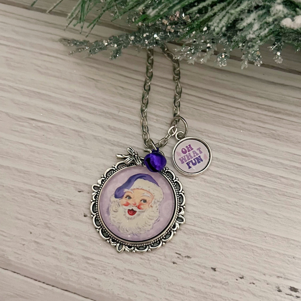 Purple Santa Necklace with Oh What Fun Charm