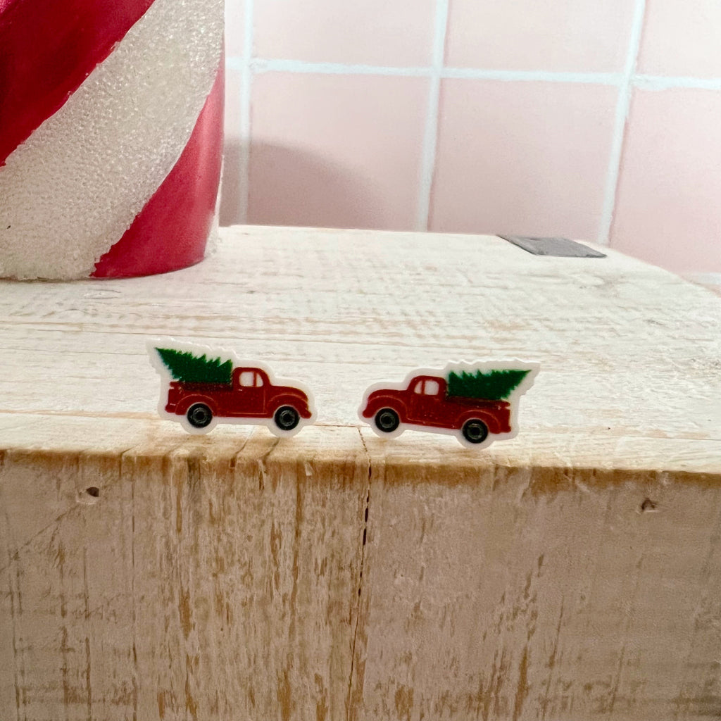 Christmas Truck Tree Stud Earrings