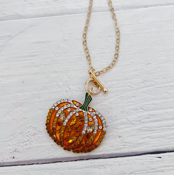 Spooky Summer Rhinestone Pumpkin Necklace