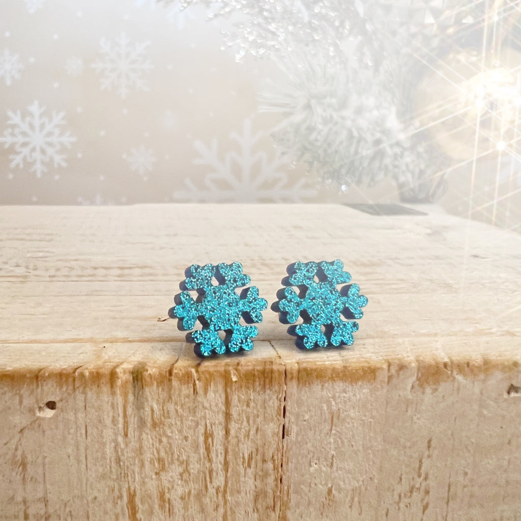 Glitter Resin Blue Snowflake Earrings
