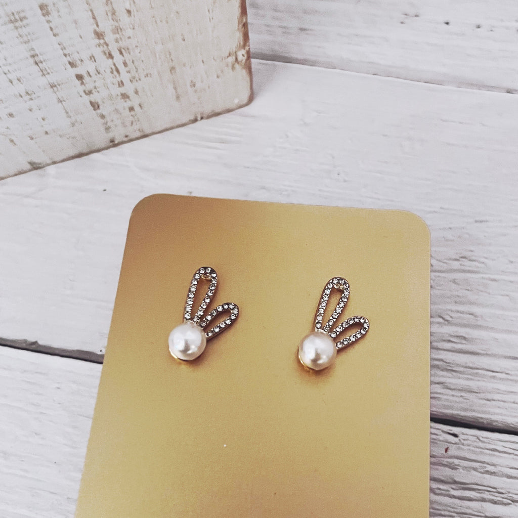 Rhinestone Bunny Pearl Earrings