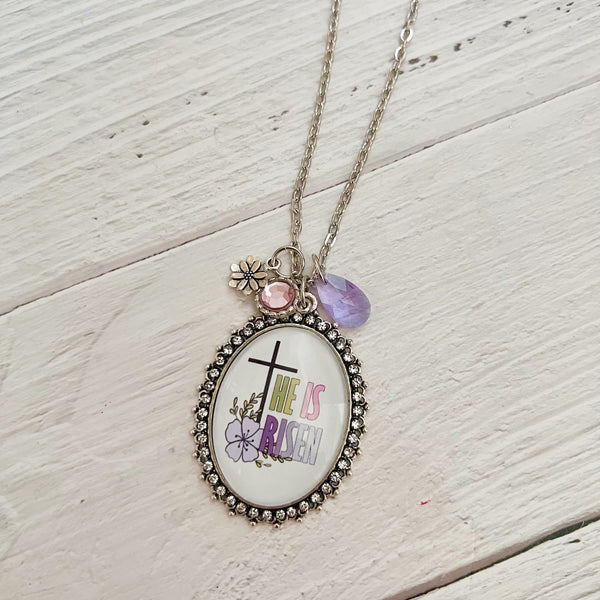 He is Risen Necklace with Flower