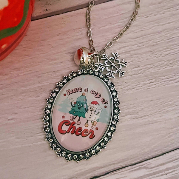 Cup of Cheer Oval Pendant Necklace