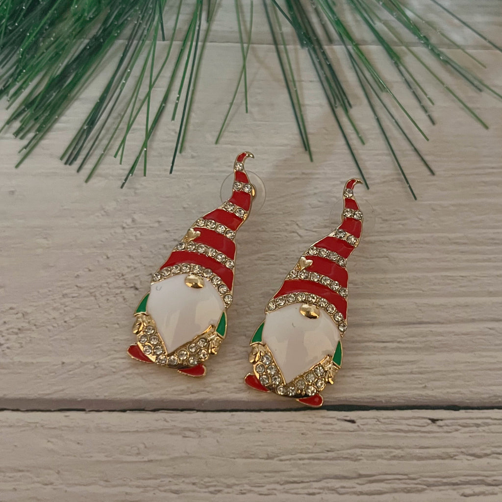 Rhinestone Gnome Earrings Red Hat