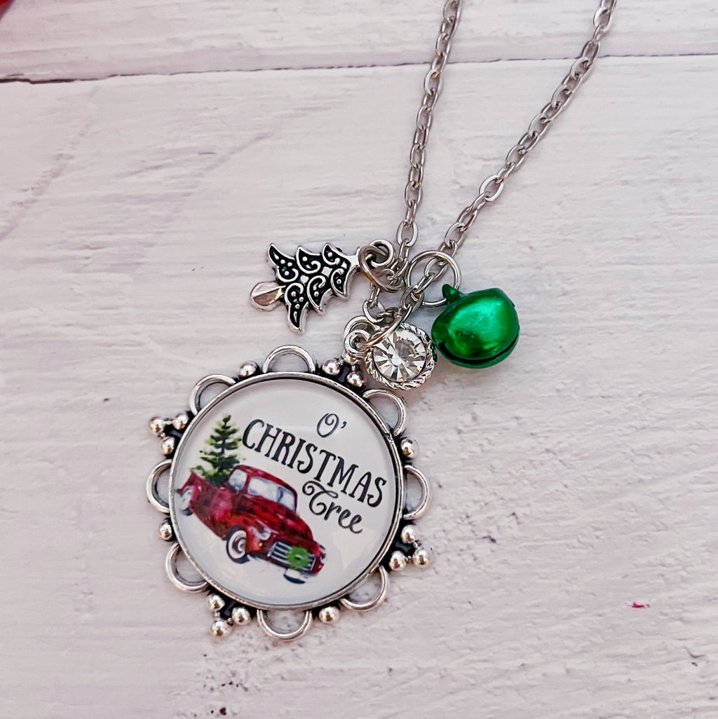 O Christmas tree winter holiday vintage truck necklace