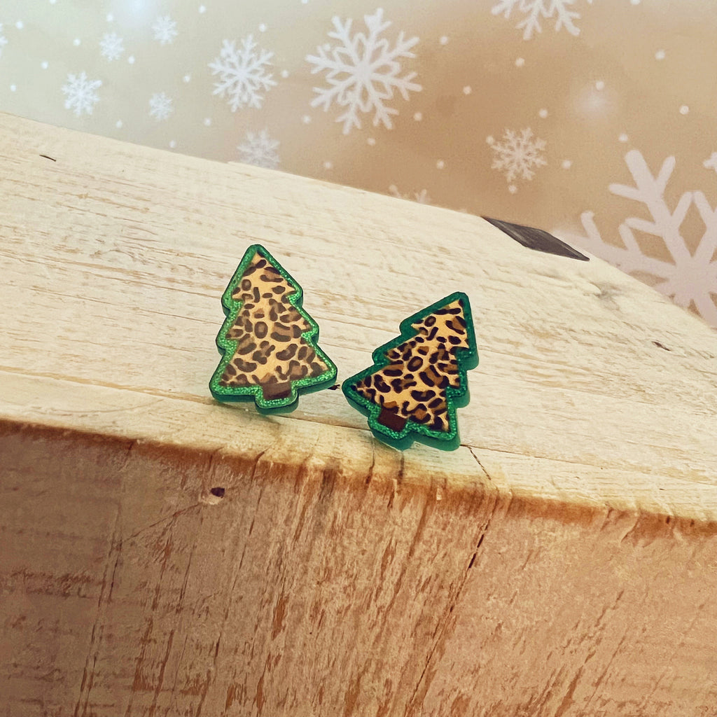Glitter Leopard Tree Earrings