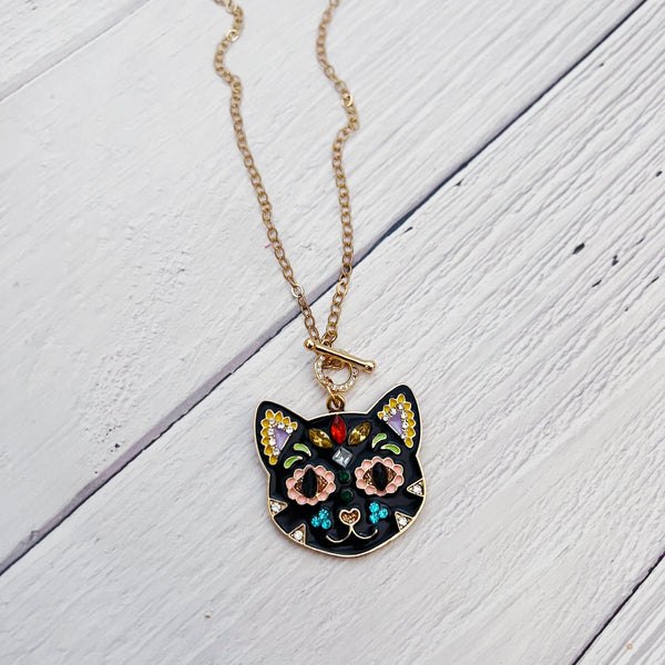 Halloween in June-Rhinestone Cat Necklace