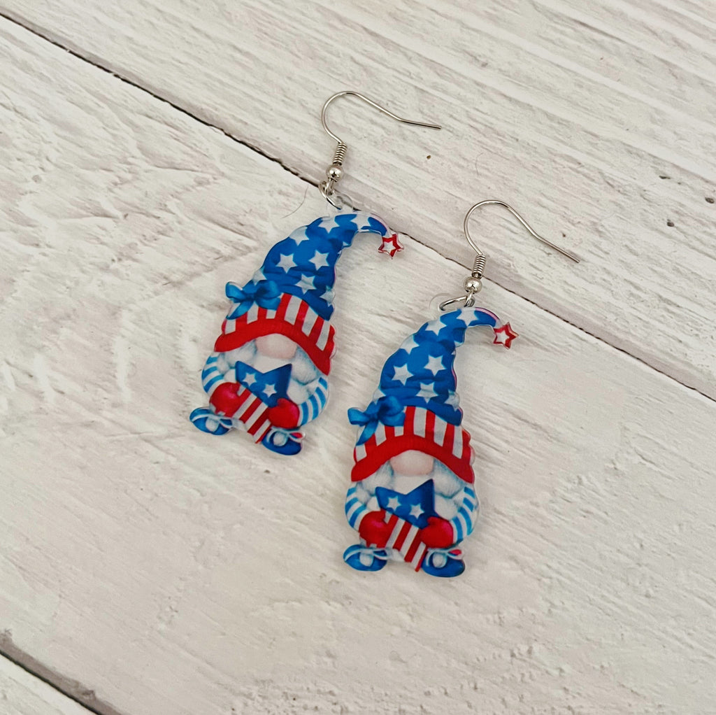 Patriotic USA Gnome Resin Earrings