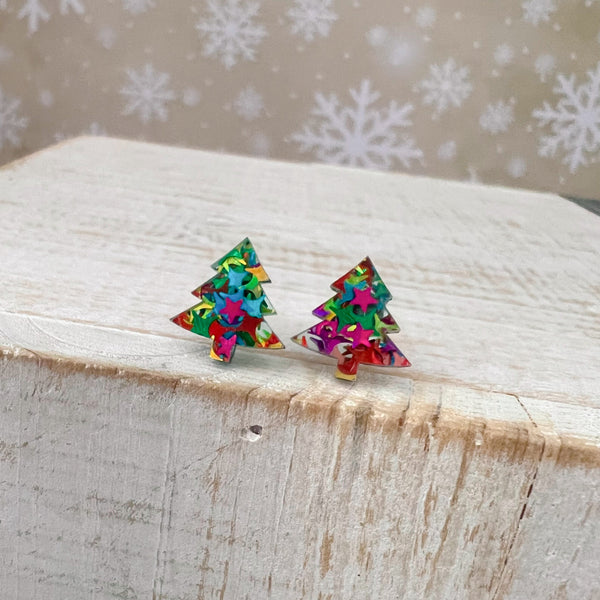 Glitter Resin Star Christmas Tree Earrings