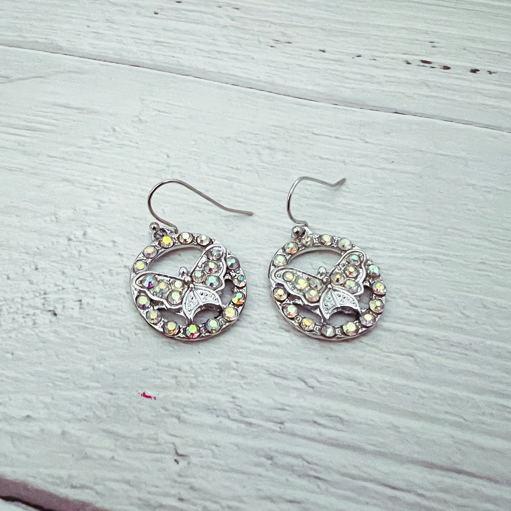 Round AB Crystal Butterfly Earrings