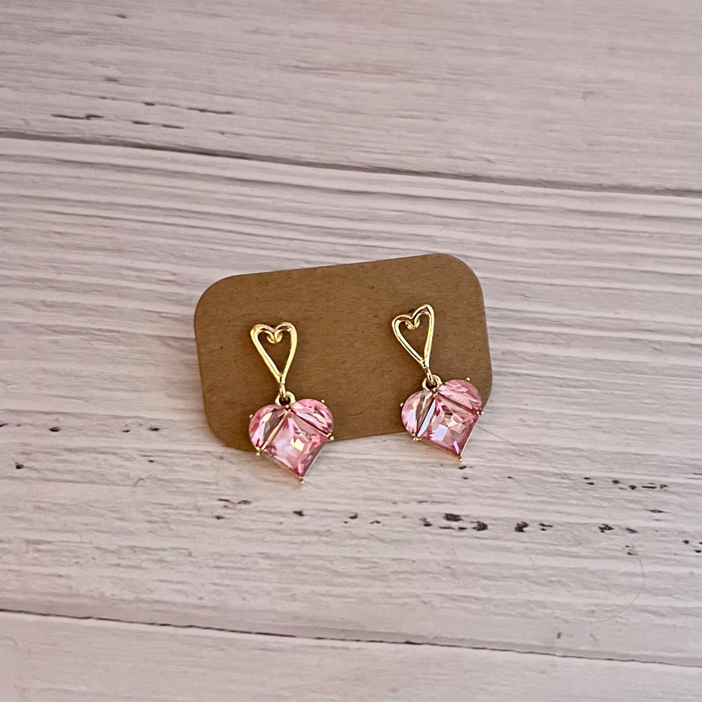 Pink Rhinestone Heart Earrings