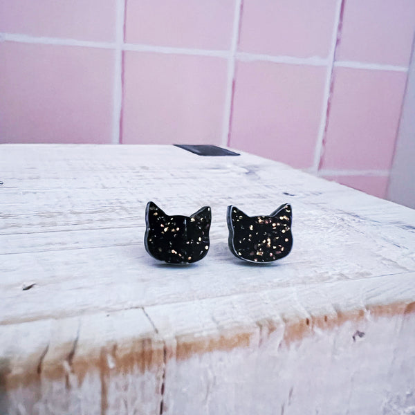 Glitter Resin Cat Face Stud Earrings